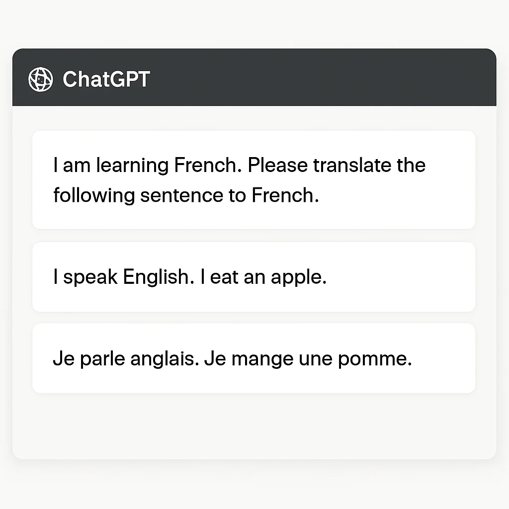 상세한 언어 학습 프롬프트가 입력된 깔끔한 ChatGPT 인터페이스