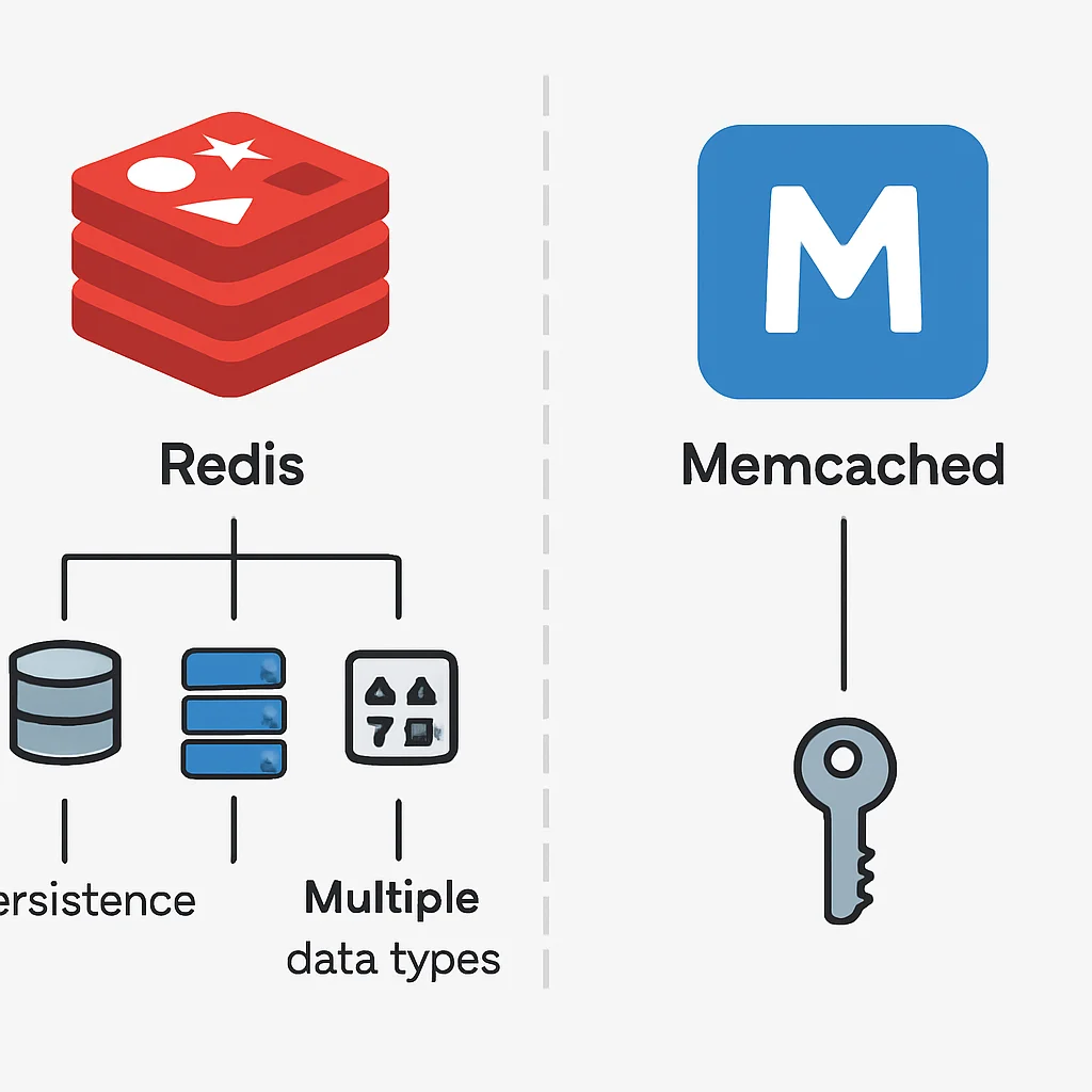 Redis와 Memcached 아키텍처 및 기능 비교 다이어그램
