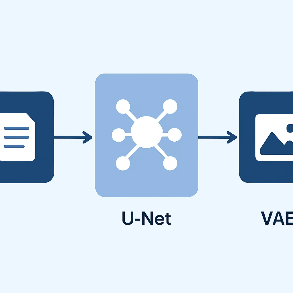 Stable Diffusion의 텍스트 인코더, U-Net, VAE 구성도