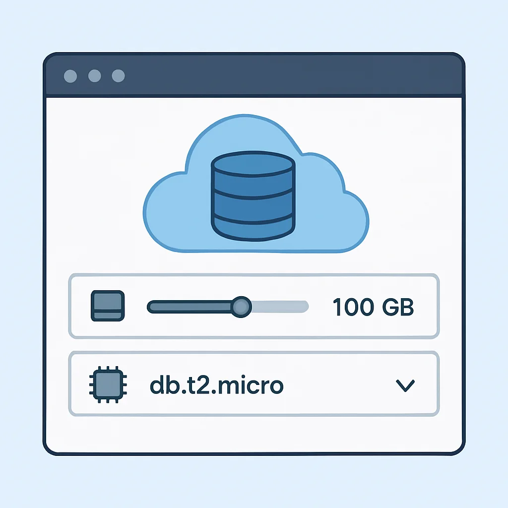AWS RDS 인스턴스 구성 화면 (스토리지 및 인스턴스 클래스)
