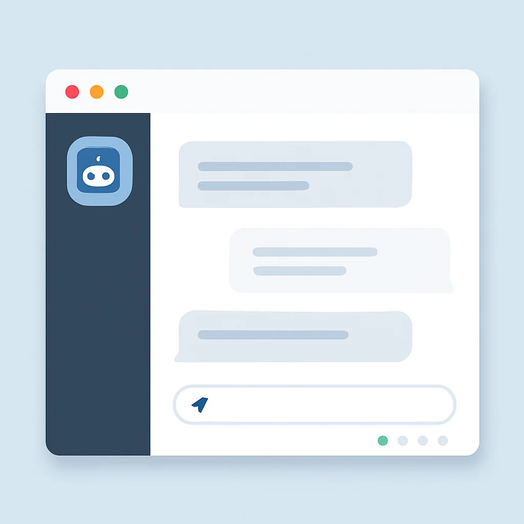 AI 비서 데스크톱 UI 목업 (채팅 인터페이스 및 상태 표시)