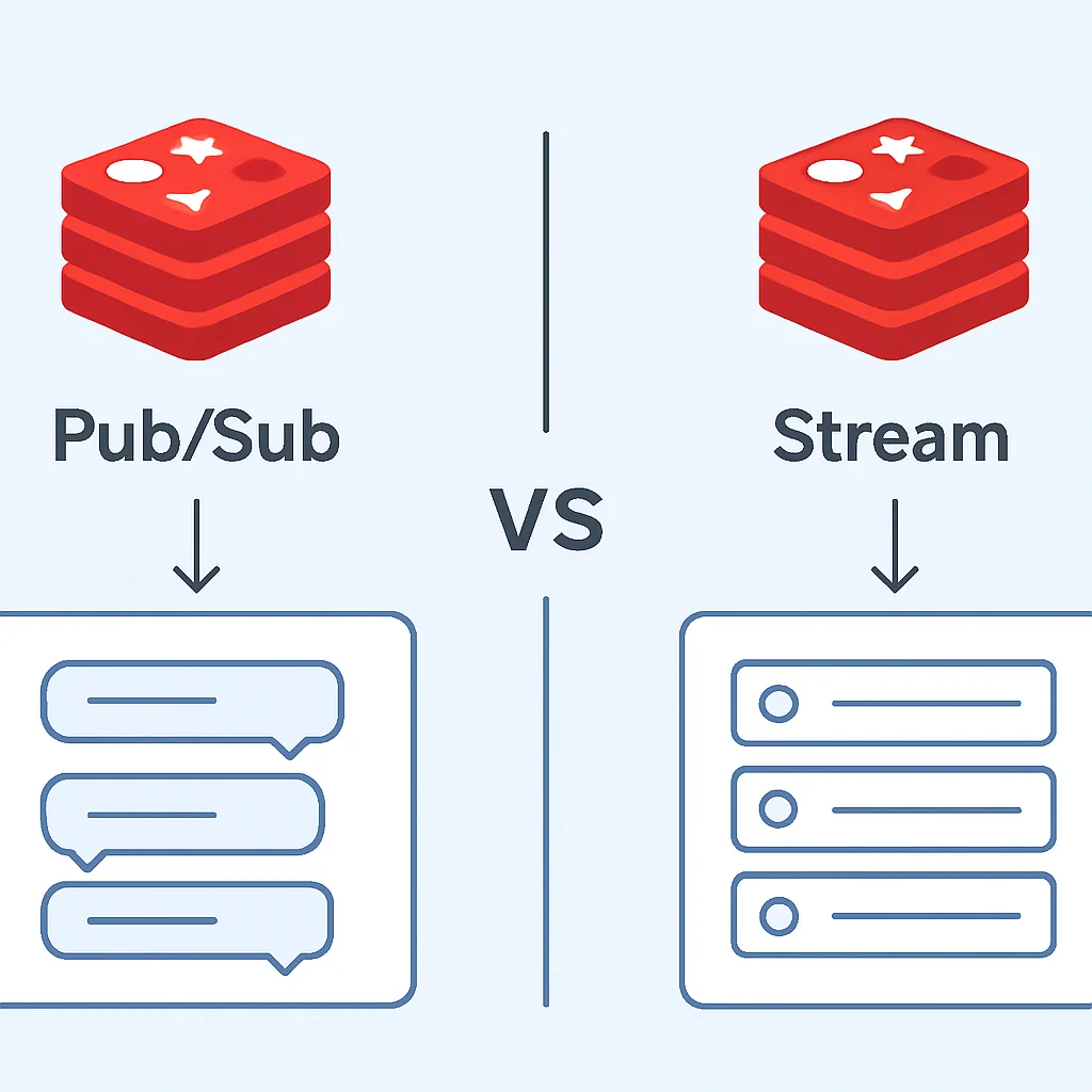Redis Pub/Sub과 Redis Stream 비교 다이어그램