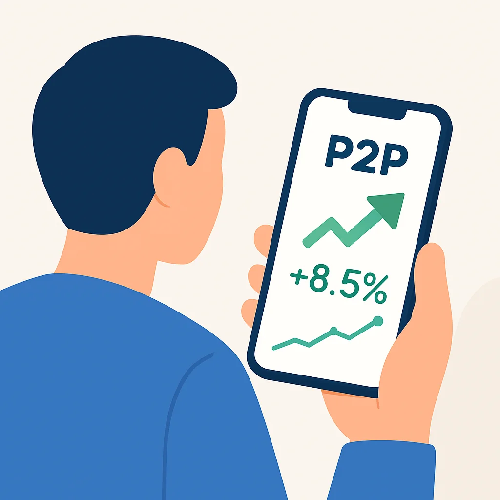 스마트폰으로 P2P 투자 대시보드를 확인하는 모습