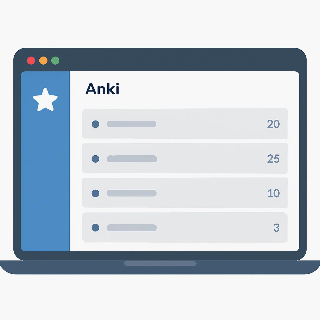Anki 데스크톱 메인 화면 및 덱 목록