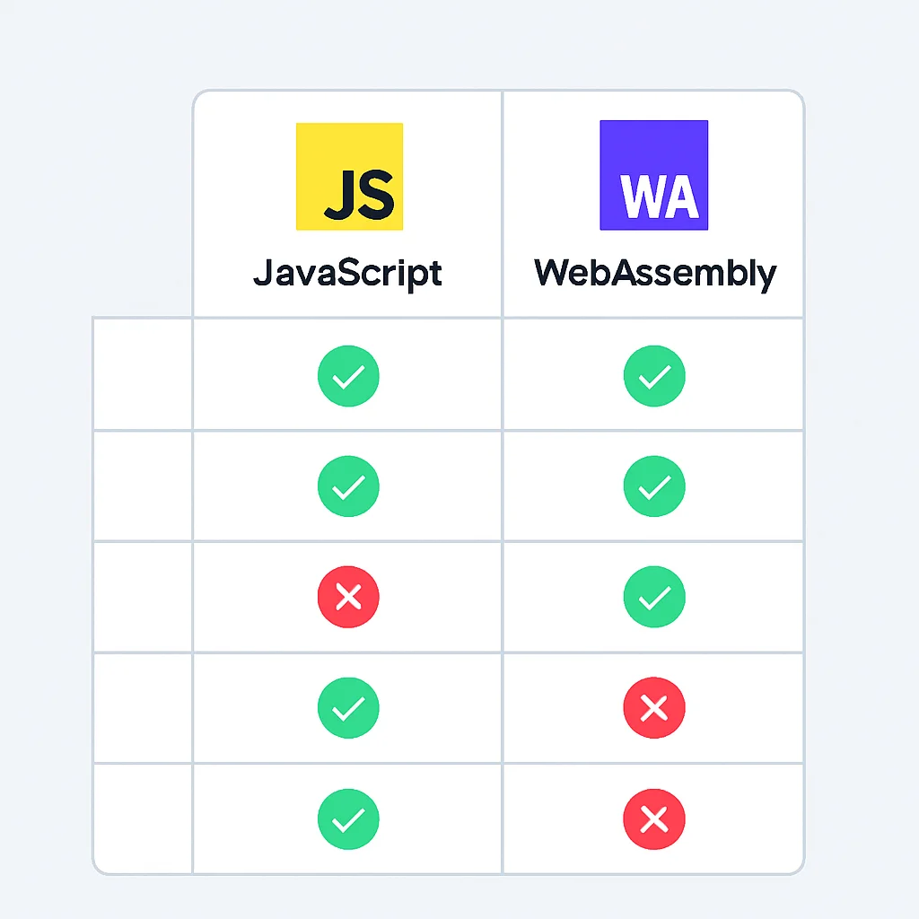 JavaScript와 WebAssembly 특징 비교표