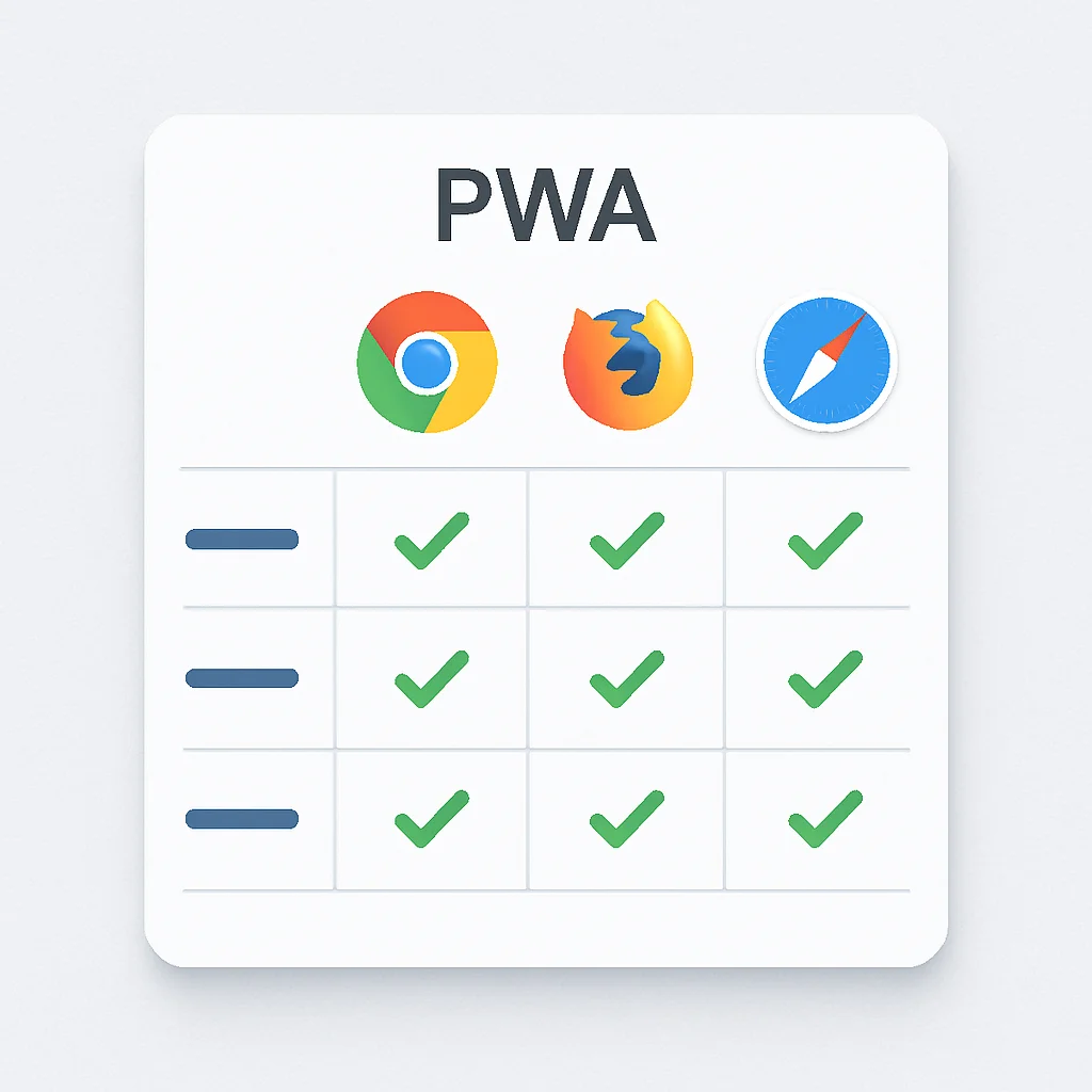 크롬, 파이어폭스, 사파리 PWA 기능 비교표