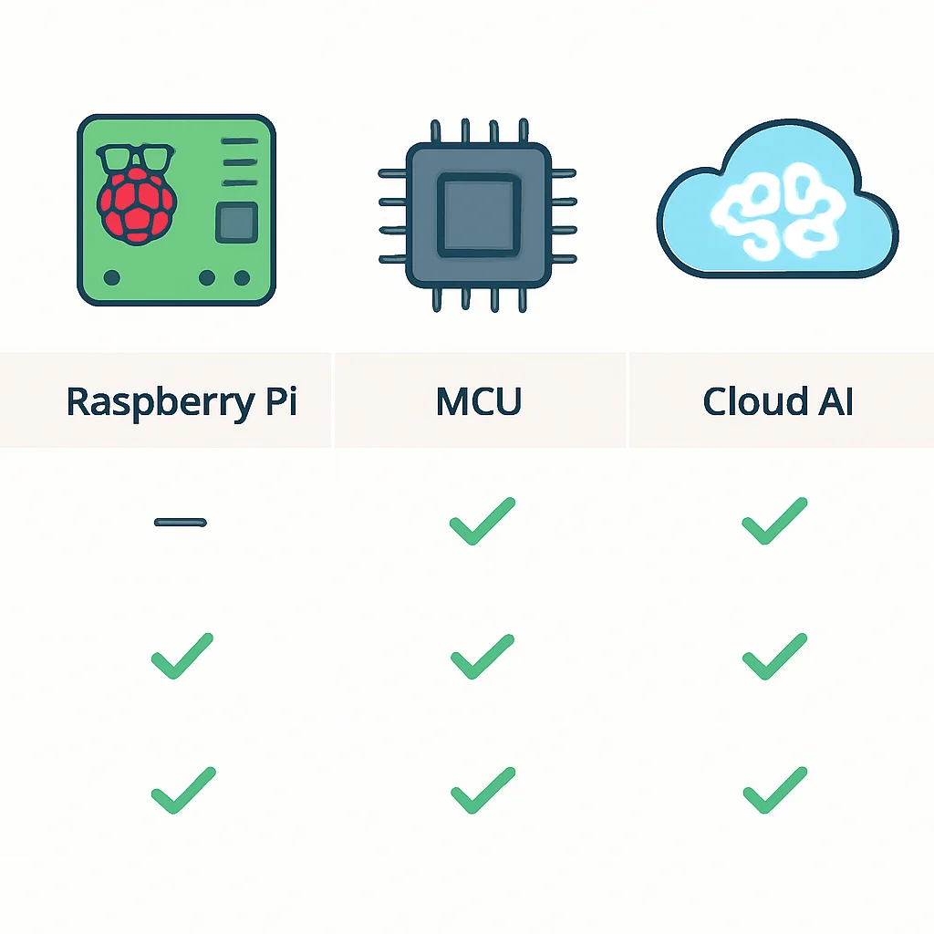 라즈베리 파이, MCU, 클라우드 AI 비교표