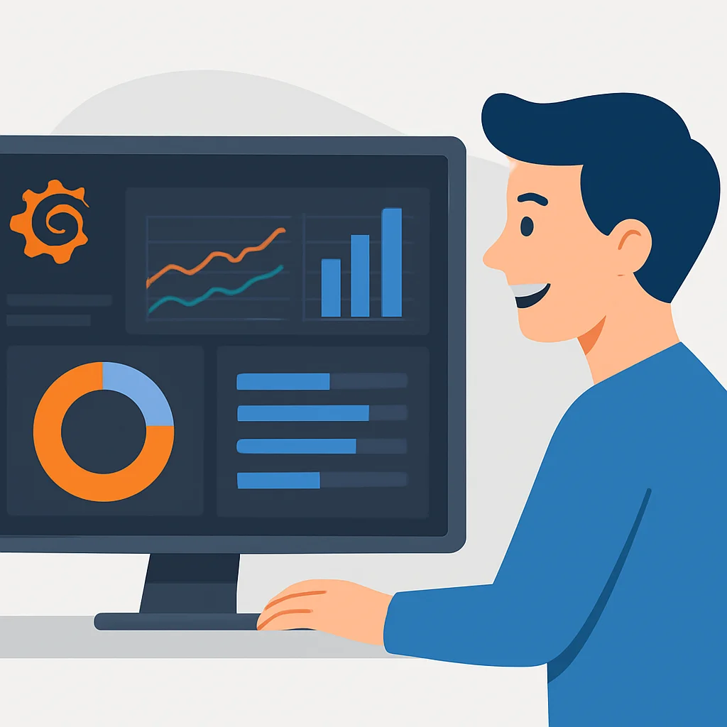 Grafana 대시보드를 보며 만족하는 사람