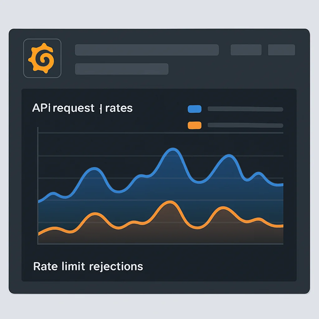 API 요청률 및 Rate Limit 거부율을 보여주는 Grafana 대시보드
