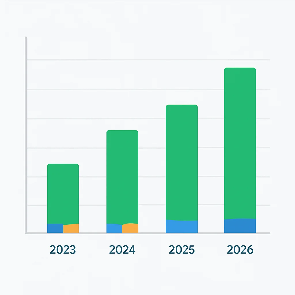 2023-2026년 AI 칩 시장 점유율 추이 (엔비디아 및 경쟁사)