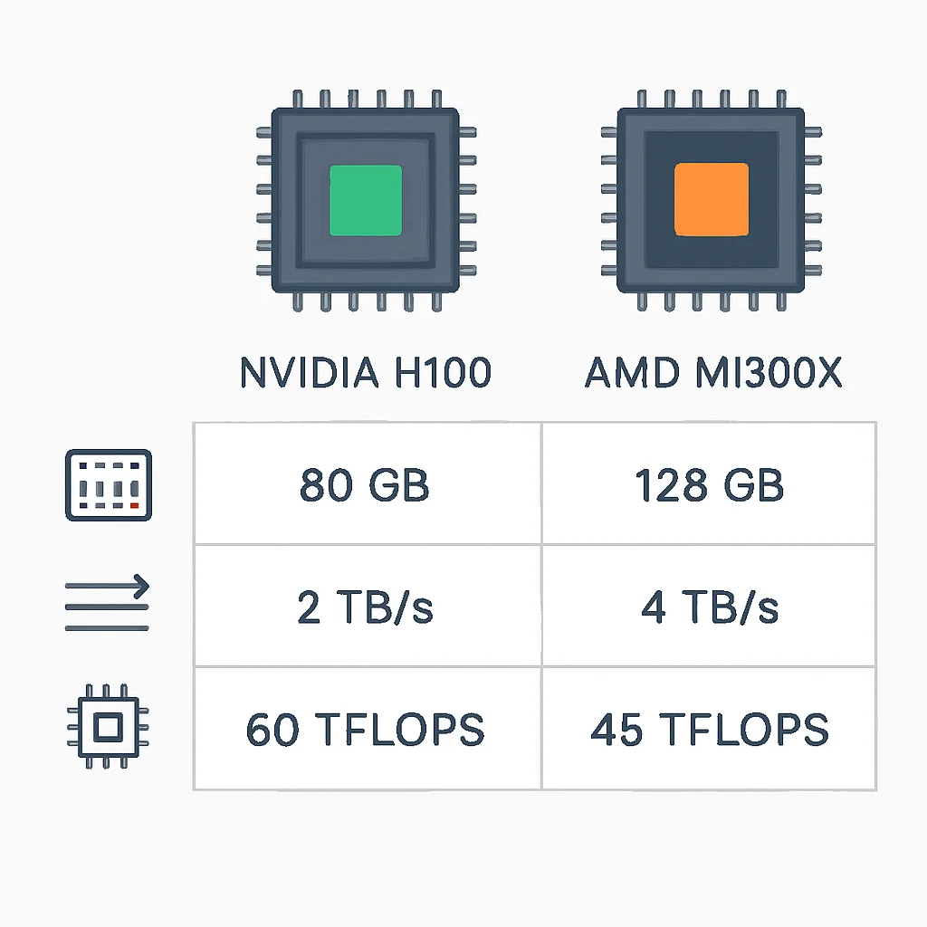 엔비디아 H100과 AMD MI300X 성능 비교표
