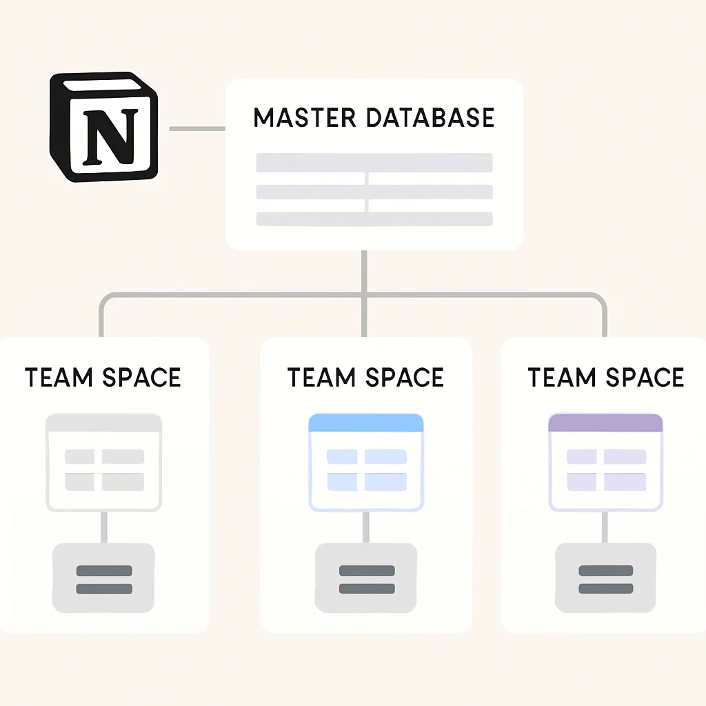 Notion 마스터 데이터베이스와 링크된 데이터베이스 구조도