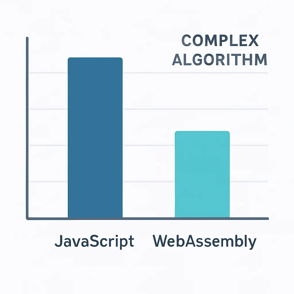 복잡한 알고리즘 실행 시 JavaScript와 WebAssembly의 성능 비교 그래프
