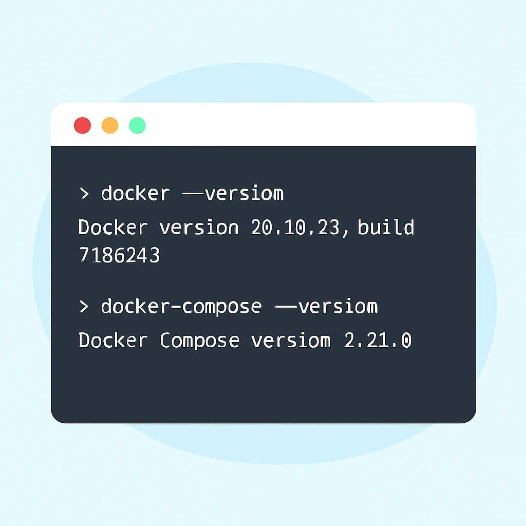 터미널에서 Docker 버전 및 Docker Compose 버전 출력 화면