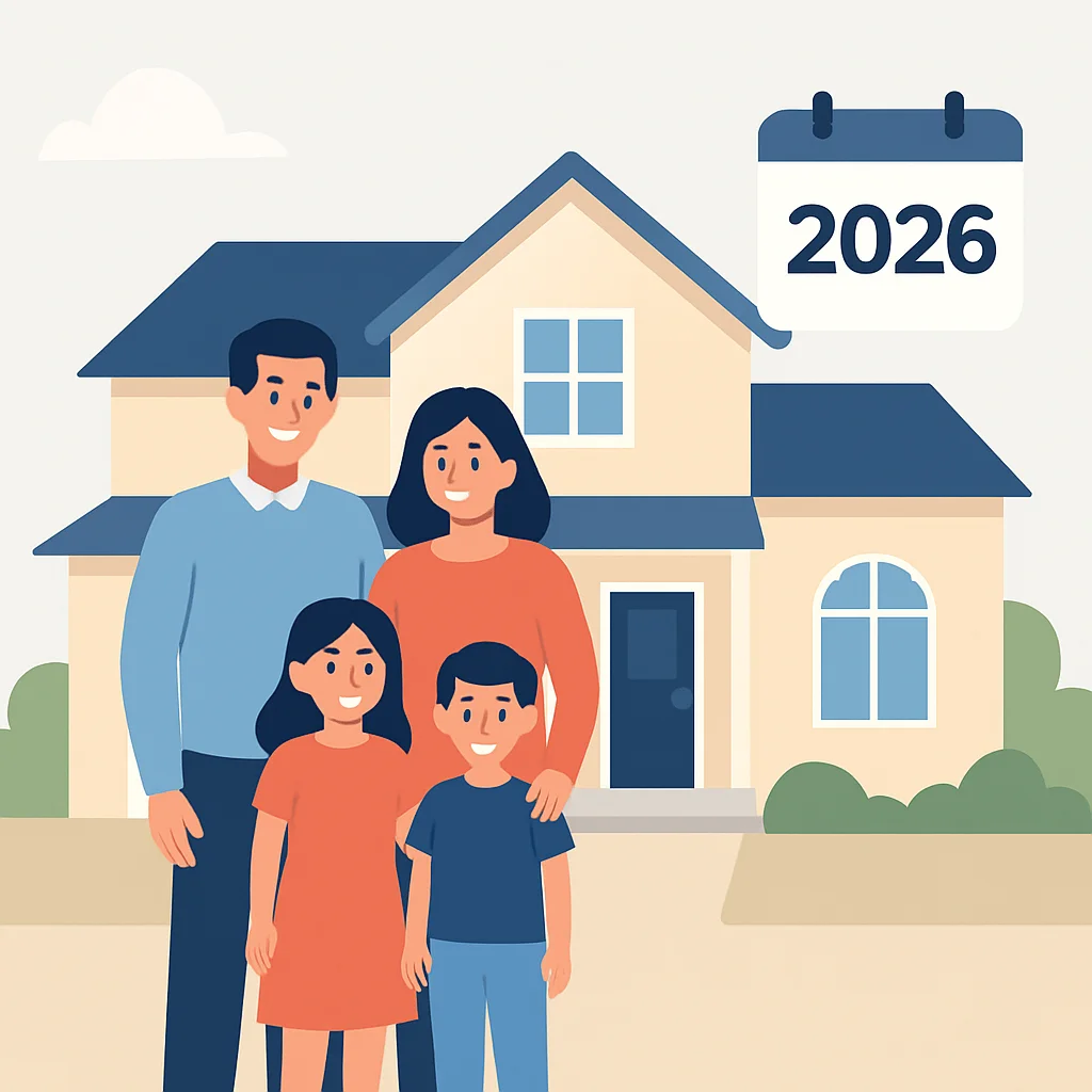 2026년 내 집 마련 꿈을 이룬 행복한 가족 일러스트